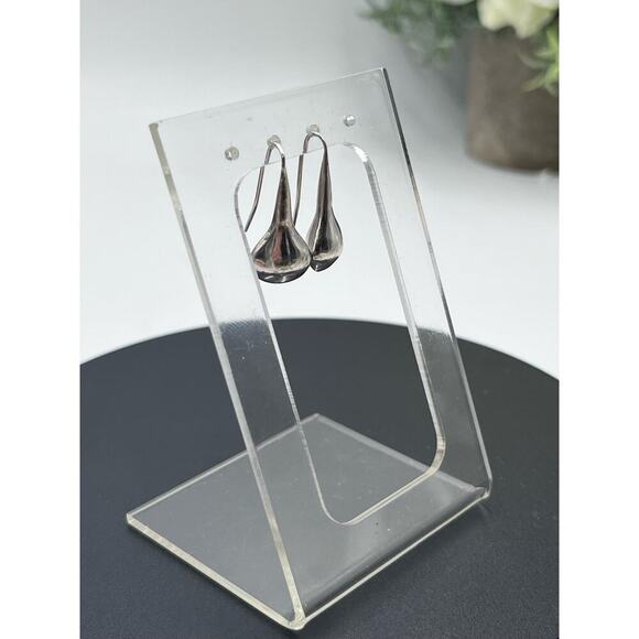 Sterling Silver Vintage Pear-shaped TearDrop Raindrop Dangle 925 Earrings - Picture 5 of 11